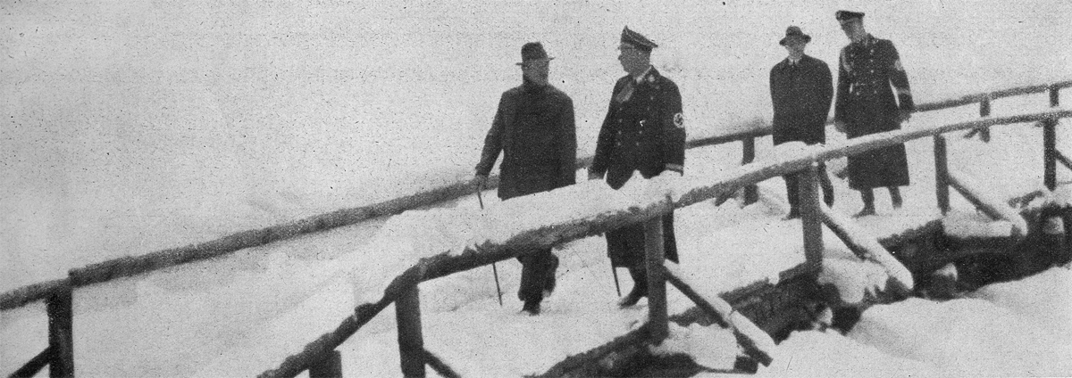 Adolf Hitler speaks with Heinrich Himmler during a walk on the Obersalzberg on the occasion of his 10 year jubilee as Reichsführer SS